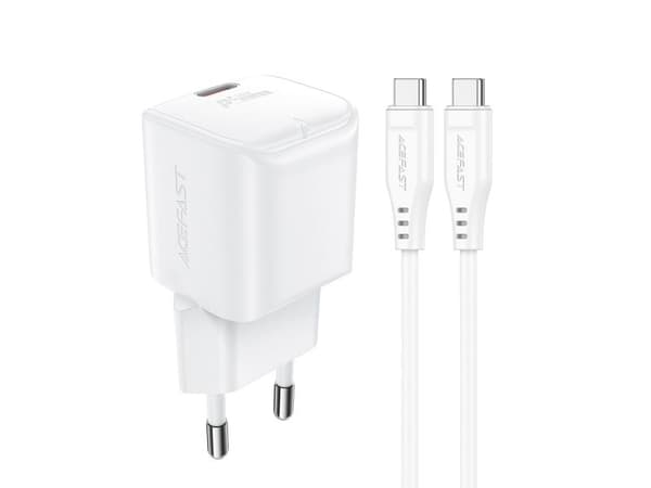 Acefast nettlader A77 Mini PD 30W GaN + USB-C-kabel (hvit)