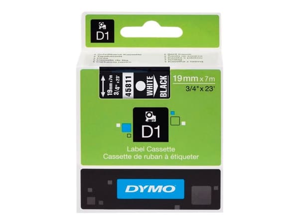 DYMO® D1 tape 19 mm, hvid/sort
