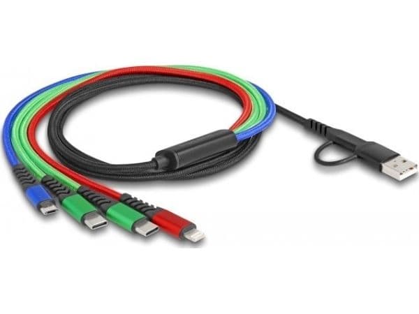DeLOCK 87035, 1,2 m, USB A/USB C, 2 x USB C/Micro USB-B/Lightning, USB 2.0, Musta, Sininen, Vihreä, Punainen