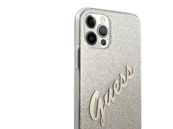 Guess GUHCP12LPCUGLSGO iPhone 12 Pro Max 6,7" hårdskal guld/guld Glitter Gradient Script