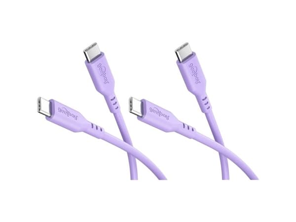 Set med 2 USB-C-silikonkablar, 1,5 m, lila
