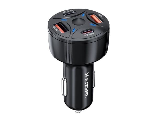 Wozinsky bil-laddare WLS-04 60W - 2xUSB-C 2xUSB-A, svart