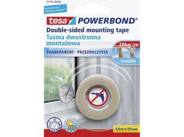 Tesa Powerbond - Monteringsbindemedel - 19 mm x 1.5 m - transparent