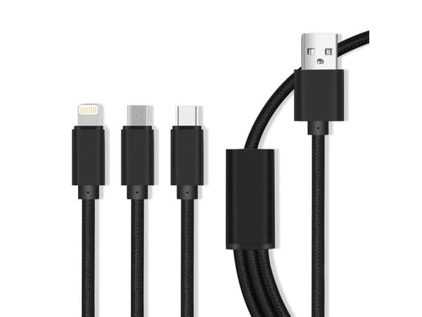 MaxLife USB-kaapeli USB-A - USB-C + microUSB + Lightning Musta (vx3872)