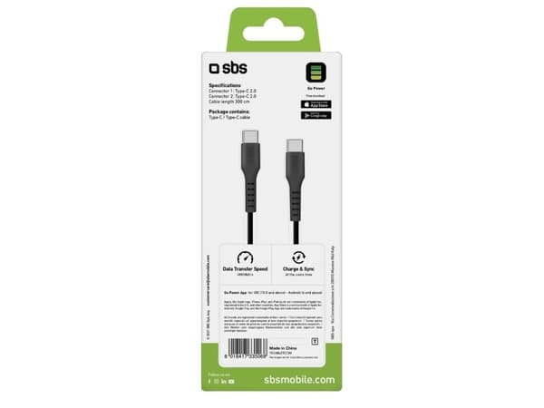 SBS TECABLETCC3M USB-C till USB-C-kabel 3 m - svart