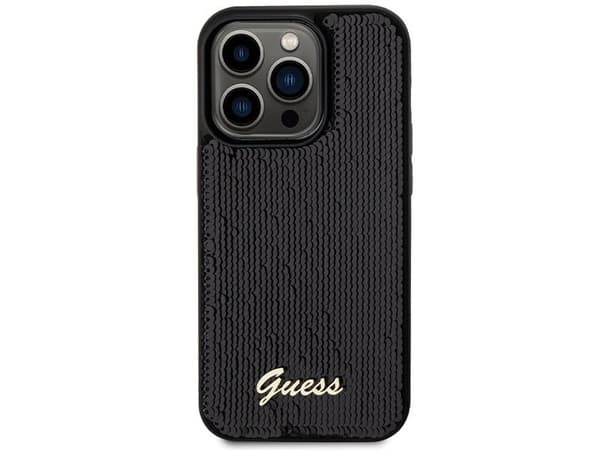 Guess Sequin Script metalls stylingskal till iPhone 13 Pro Max - svart