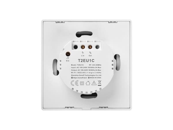 Sonoff T2EU1C-RF, Vit, Plast, Väggmontering, 0.433 GHz, 86 mm, 9 mm
