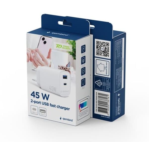 Gembird 2-port 45 W USB hurtiglader
