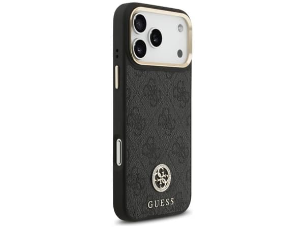 Etui Guess 4G strass-logo & big strap metallknapper MagSafe til iPhone 17 Pro Max, sort