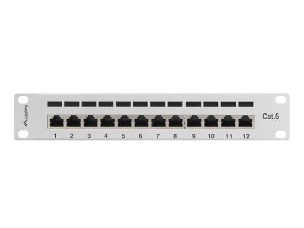 Lanberg PPF6-9012-S - Patch-panel - rackmontering - CAT 6 - STP - RJ-45 X 12 - grå, RAL 7035 - 1U - 10"