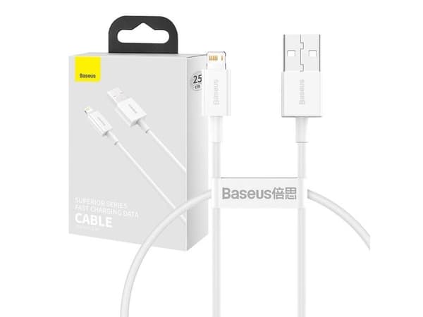 Baseus CALYS-C02, Vit, USB A, Blixt, 2 m, Hanstik, Hanstik