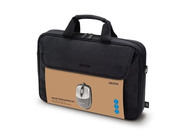 DICOTA Value Toploading Kit - Notebookbæreveske - 14" - 16" - svart - med optisk USB-mus