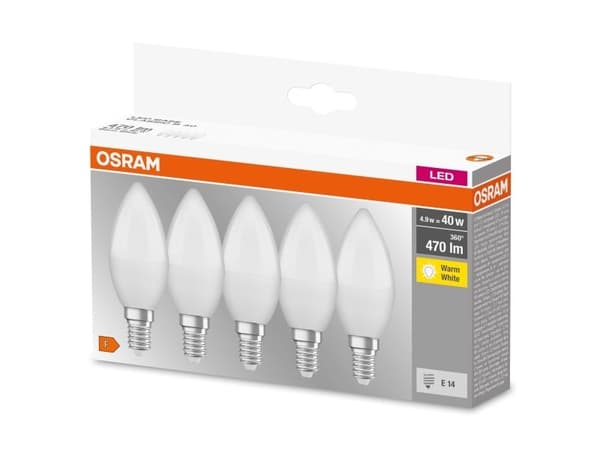 Osram Base, 5,5 W, 40 W, E14, 470 lm, 10000 timer, Varm hvit