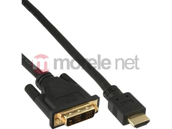 InLine 0,5 m HDMI-DVI M/M, 0,5 m, HDMI, DVI-D, Gull, 4,95 Gbit/s, Sort