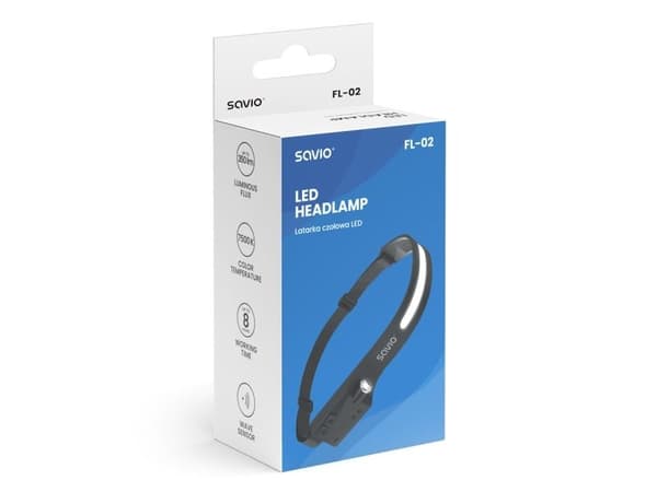 Savio FL-02, Hodebåndslommelykt, Sort, ABS syntetisk, LED, 2 lamper