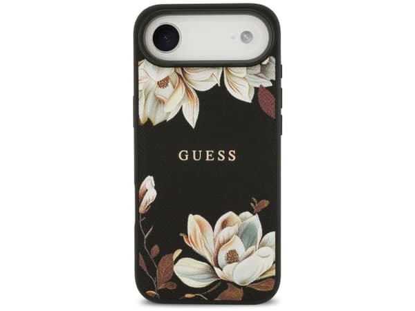 Guess grained flowers klassisk logo MagSafe-deksel til iPhone Air - svart