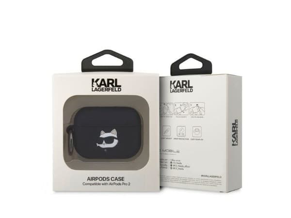 Karl Lagerfeld KLAP2RUNCHK AirPods Pro 2-etsui sort/sort silikon Choupette-hode 3D