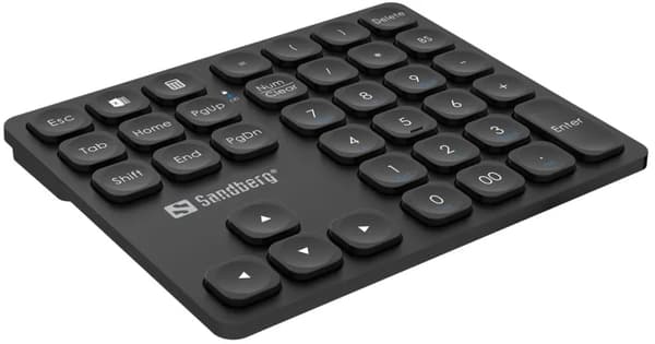 Sandberg Wireless Numeric Keypad Pro, Langallinen & langaton, Langaton RF + USB, Kalvokytkin, Musta