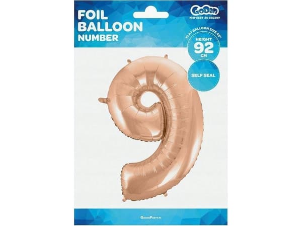 GoDan folio ilmapallo "9" vaaleanpunainen-kultainen 92cm