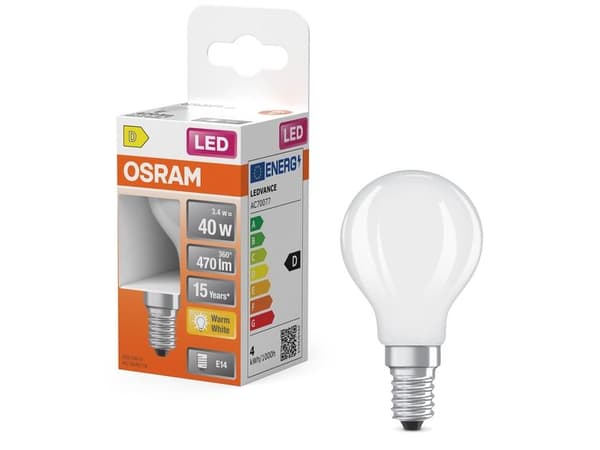 Osram 4099854468711, 3,4 W, 40 W, E14, 470 lm, 15000 timer, Varm hvit