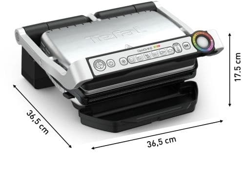 Tefal OptiGrill + GC714D, Rustfritt stål, Rektangulær, 600 cm², Aluminium, Termoplast, Klar, Temperatur