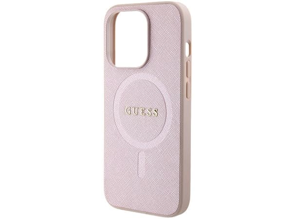 Guess Saffiano MagSafe-telefonetui til iPhone 15 Pro - rosa