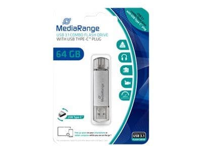 MediaRange combo - USB-flashstasjon - 64 GB - USB 3.1 / USB-C - sølv