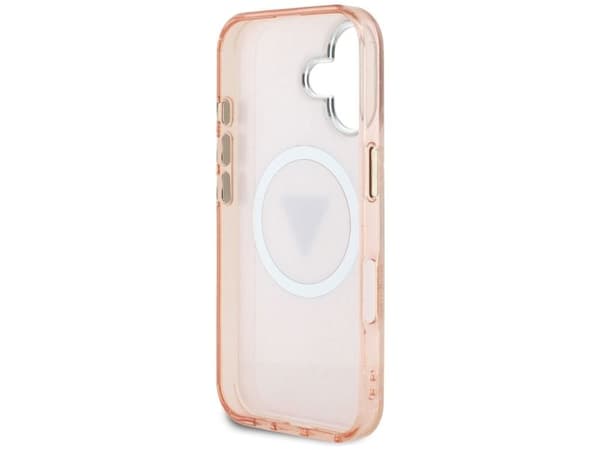 Guess IML Metal Glitter 4G Circle Triangle MagSafe-deksel til iPhone 16 - rosa