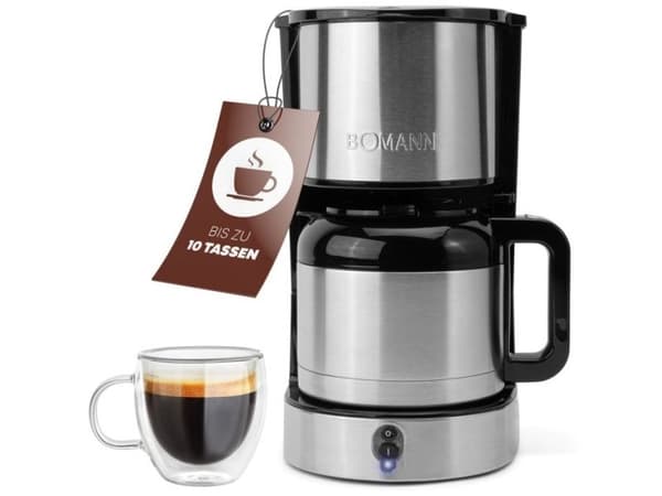 Bomann 660661, Kaffebrygger (drypp), 1,2 l, Malt kaffe, 800 W, Sort, Rustfritt stål