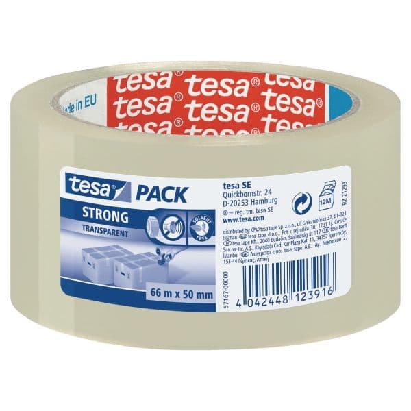 TESA Clear Strong, Polypropeeni, Pahvi, 66 m, 50 mm, 1 kpl