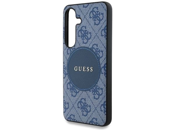 Guess 4G Round Patch Classic Logo MagSafe case for Samsung Galaxy S25 Plus blue