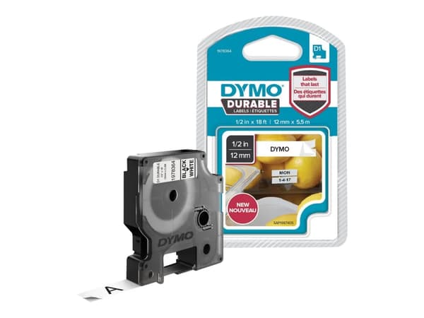Labeltape DYMO® D1 Durable sort på hvid 12mm x 5,5m