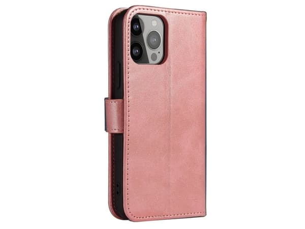 Plånboksfodral med stativ för iPhone 15 Pro MagSafe - rosa