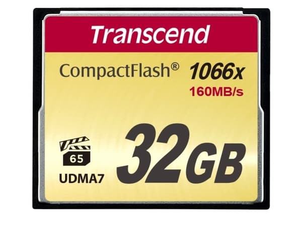 Transcend 1000x CompactFlash 32GB, 32 GB, CompactFlash, MLC, 160 MB/s, 120 MB/s, Musta