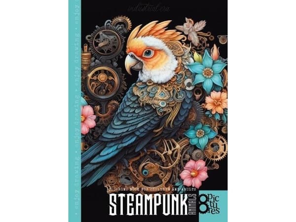 Färgbok A4 8 bilder Steampunk Parrot |