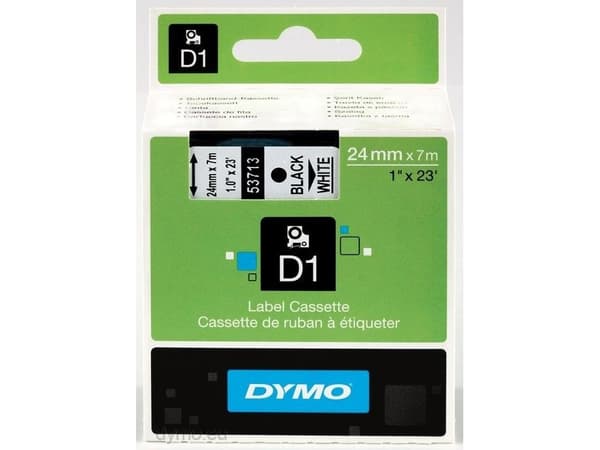 DYMO® D1 tape 24 mm, sort/hvid