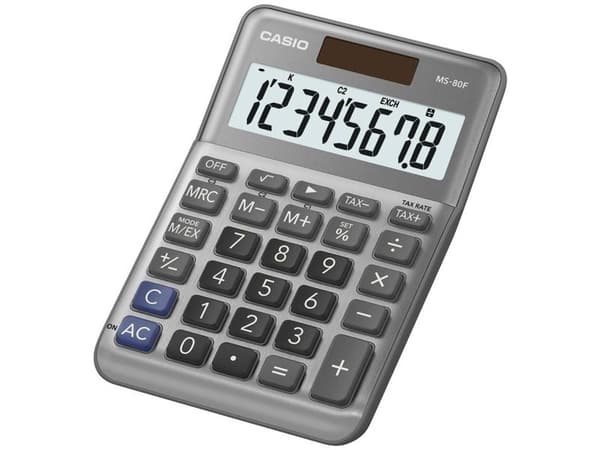 Casio MS-80F, Desktop, Grunnleggende, 8 sifre, Batteri/Solcelle, Grå