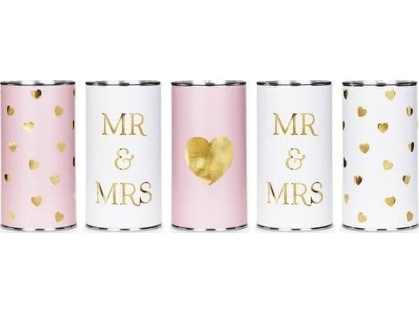 Party Deco bröllopsskyltar Mr & Mrs 14x7 cm, 5 st