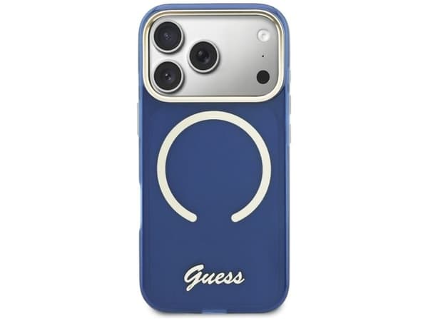 Guess IML Script Metal MagSafe Case for iPhone 17 Pro - Blue