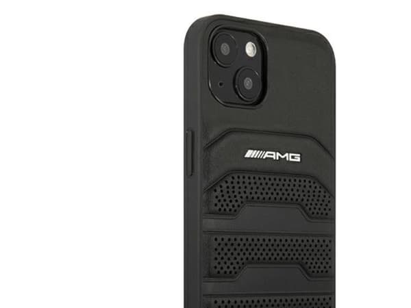 AMG läderfodral med präglade linjer för iPhone 13 mini - svart