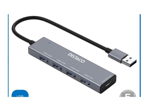 DELTACO - Hub - 5 Gbps, USB-A - 4 x SuperSpeed USB 3.0 - stasjonær