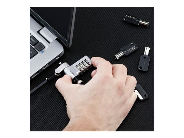 Startech - Lås för säkerhetskabel - 3-in-1, keyed alike/combination security cable lock, anti-theft - svart & silver - 2 m - TAA-kompatibel (paket ...