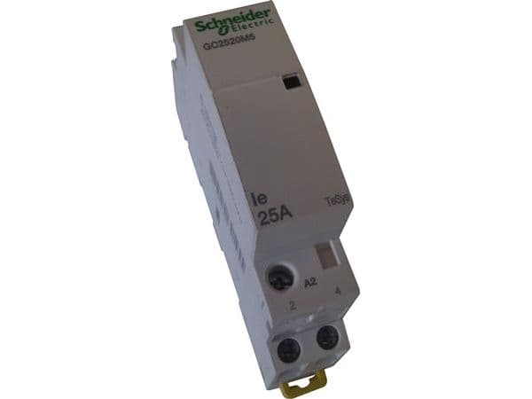 Modulkontakt 2polig, 25A kontrollspänning 230V AC, bredd 17,5mm