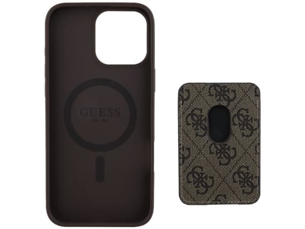 Guess 4G Stripes case with Magsafe wallet for iPhone 16 Pro Max brown