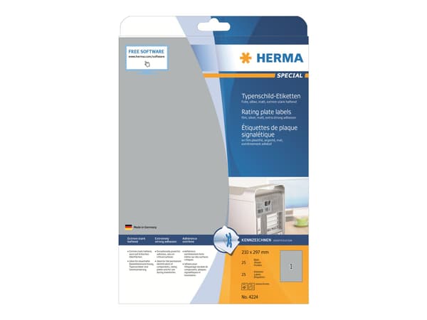 HERMA 4224, Hopea, Suorakulmio, Kiinteä, A, Polyesteri, Matta
