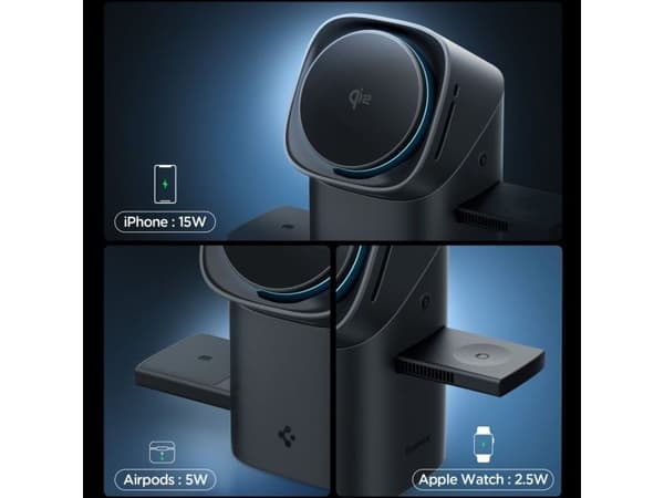 Spigen Essential EF223MS 3-i-1 QI2 trådlader - svart