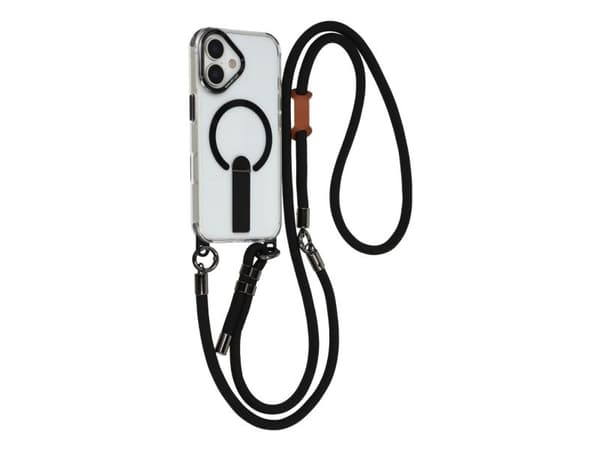 iPhone 17 case with stand, short strap (30 cm) and long strap (120 cm), compatible with MagSafe - black