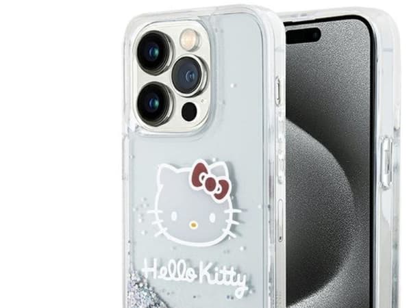 Hello Kitty Liquid Glitter Charms Kitty Head dėklas iPhone 15 Pro - sidabrinis