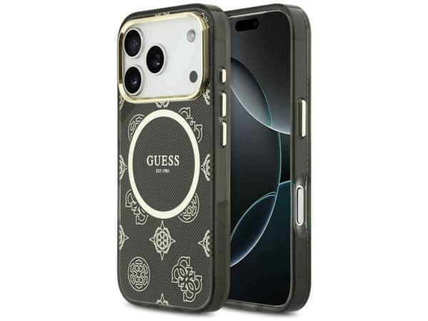Guess IML Peony Dot MagSafe Case for iPhone 17 Pro - Black