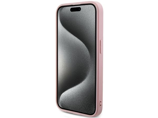 Guess Saffiano iriserande script-skal till iPhone 14 Pro Max - rosa